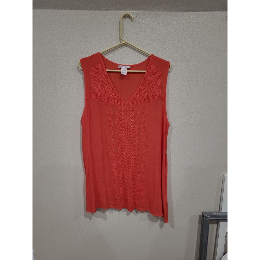Cute Options Women SZ 2XL Orange Embroidered Tunic top boho vacation‎ flowy